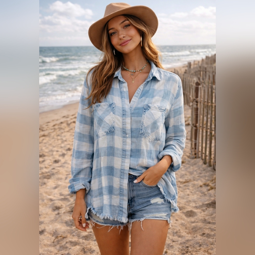 Vintage Havana Blue and White Checkered Shirt Size M